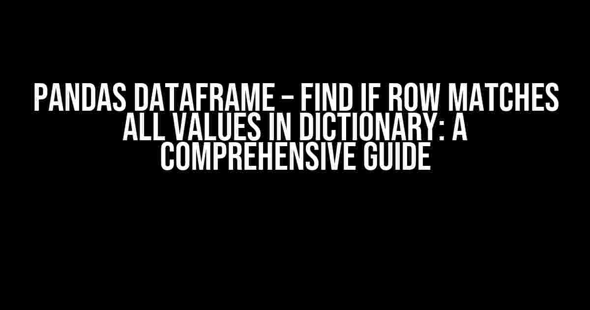 Pandas DataFrame – Find if Row Matches All Values in Dictionary: A Comprehensive Guide